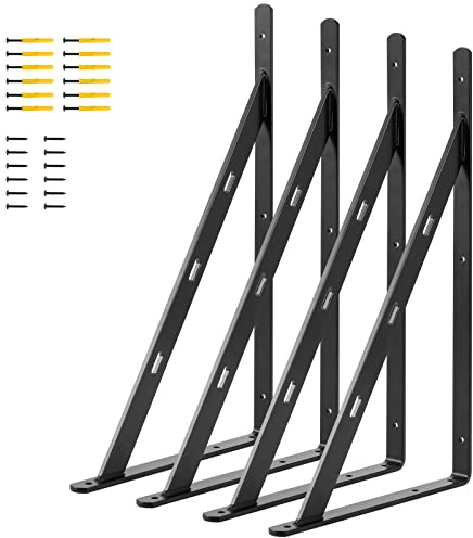 Aluminum Alloy 20 inch x 12 inch Heavy Duty Shelf Bracket ，Max Load 360 LBS, 4-Pack Floating Shelf Brackets Corner Brace Joint Right Angle Bracket Black L Brackets Heavy Duty
