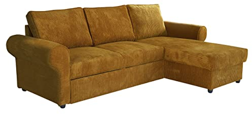 Eckcouch Usero Cord mit Bettkasten und Schlaffunktion, Polsterecke mit abgerundete Armlehnen, Ecksofa Bettsofa, L-Form Sofa, Couch, Schlafcouch, Polstergarnitur (Poso 01)
