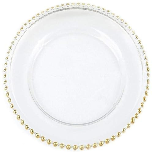 Balsa Circle 8 Clear 12-Inch Glass Charger Plates with Gold Beaded Rim Dinner Chargers Wedding Party Supplies Holidays Occasions