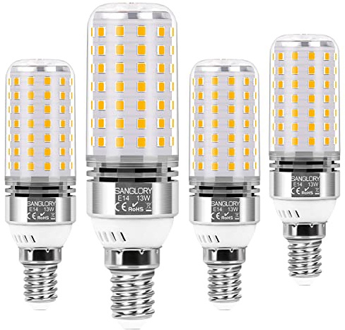SanGlory 13W e14 LED Glühbirnen, 1400LM LED Lampe Warmweiß 2700K ersetzt 100W Glühlampe, 360° Abstrahwinkel, Energiesparlampe Mais Birne Nicht Dimmbar, 4er-Pack