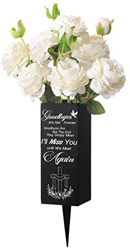 Geosar Friedhofsvasen für Grab, Metall, Friedhof, Blumenvase, Beerdigung, Friedhofsvase, Gedenkblumenhalter mit Erdspieß, Grabmarkierungen, Blumenfriedhof, Dekoration für Grab, Rasen, Hof, Beerdigung