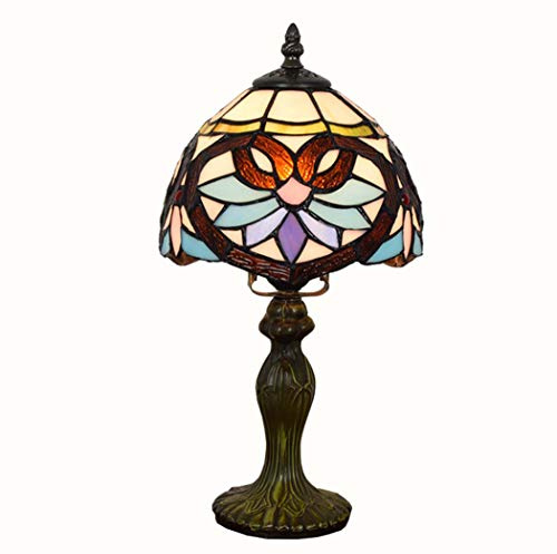 Lámparas de mesa de estilo barroco Tiffany Iluminación en pantalla de vidrio de colores de 8 pulgadas Lámpara de escritorio con base de aleación para sala de estar Dormitorio Luces de noche junto a la