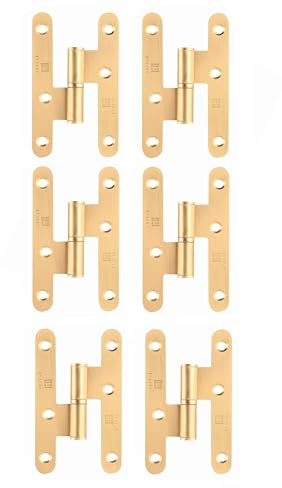 AZERODESIGN- Bisagras para Puertas-Bisagras Puertas Madera- Pack de 6-Material Acero sin Remates-medidas100 x 57mm-Cantos Redondos-Distintos Acabados (DERECHA, LATON MATE)