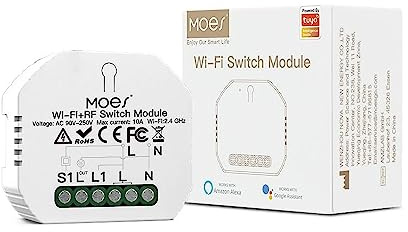 MOES RF433 Smart Lichtschalter Unterputz,Smart DIY Relay Switch Modul | 2.4GHz WIFI,Erfordert Neutralleiter,1 Fach 1 Wege,Kompatibel für Smart Life/Tuya App,Alexa & Google Home