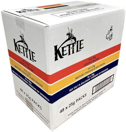 Kettle Hand Cooked Potato Chips Take Home Variety Box, 96 x 25g Sold by Slamtech