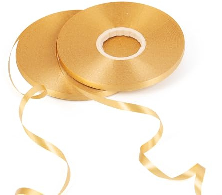 HONGCI 50m x 2 Rolls Gold PVC Curling Ribbon for Balloons, Gift Wrapping, Party Decorations