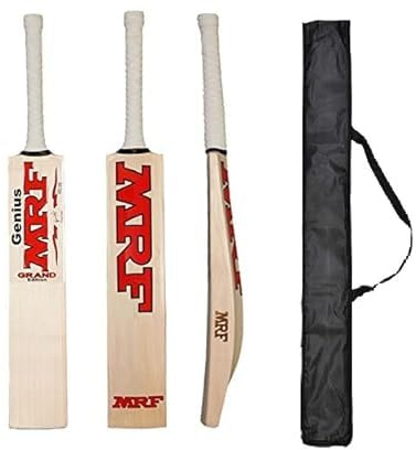 MRF - Mazza da cricket Kahmiri in salice popolare, a grandezza naturale, per palla da tennis, palla di plastica, palla in schiuma, bal in gomma con copertura nera