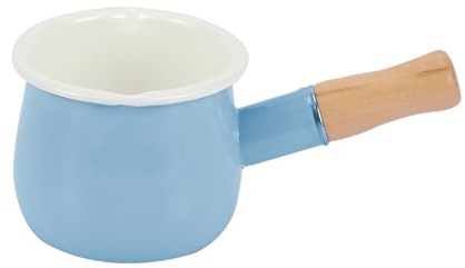 Mini cacerola de leche para té, café, huevo, olla para hervir, olla esmaltada con mango de madera, cacerola antiadherente de 512 ml, mini calentador de mantequilla (gris-azul)