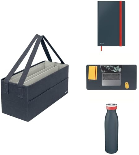 Leitz Arbeitstasche Büro Set, Hot Desking Tasche für Schreibutensilien & Laptop-Zubehör im Bundle Notizbuch A5, Schreibtischunterlage und Trinkflasche Cosy Serie