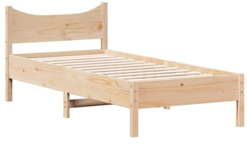 vidaXL Massivholzbett, Bett Einzelbett für Schlafzimmer, Bettrahmen mit Lattenrost Kopfteil, Schlafzimmermöbel Holzbett, 90x200 cm Kiefer