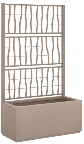 vidaXL Pflanzkübel mit Rankgitter, Blumenkübel Pflanzkasten mit Spalier Rankhilfe, Blumenkasten Rankkasten Gartenspalier, Hellbraun PP