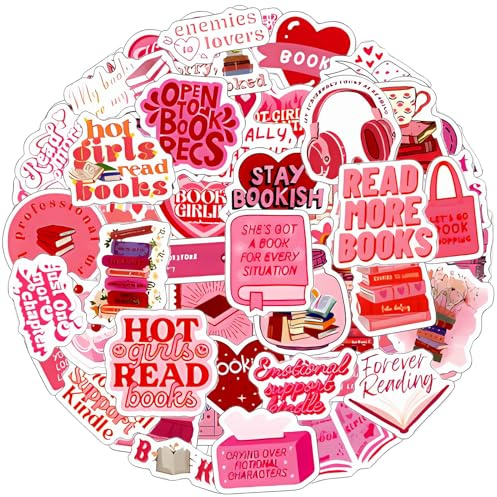 GEEHUA Lot de 60 Livre Autocollant Rose Stickers, Autocollant Bookish Ordinateur Portable Sticker Autocollants Rose Pour Livre Autocollants de Lecture Journaling Bouteilles D'eau Skateboards Stickers