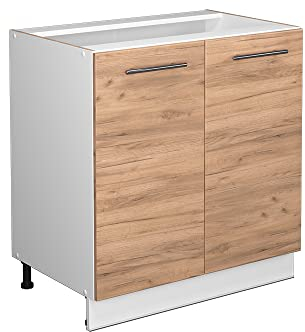 Vicco Spülenunterschrank Fame-Line, Goldkraft Eiche/Weiß, 80 cm mit Regal, AP Anthrazit