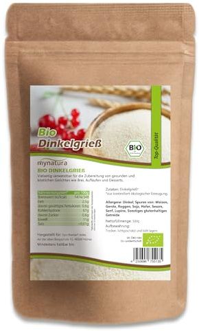 Mynatura Bio Dinkelgrieß I Dinkel I Grießbrei I Grieß I Getreide I Vegane Küche I Zum Backen I Im Beutel - 1000g