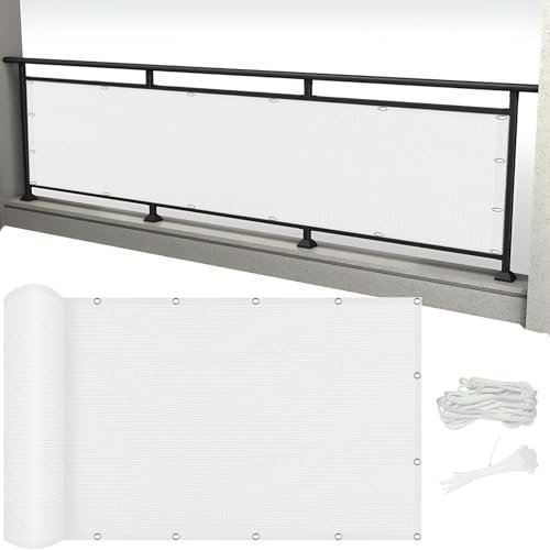 Tenda a Vela Traspirante Rettangolare 300 x 700 cm, HDPE,90% Protezione Solare, Anti-Età, Tenda Parasole Schermo Privacy, Tendone Tende Telo Ombra, per Balcone, Terrazza, Bianco