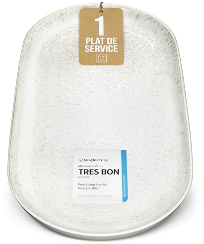 Steingut Servier Teller Groß Ibiza TESTSIEGER, Traumhafte Mediterrane Steingut Servierplatte, Serving Plate Oval, Servierteller Groß - Pure Living in Beige