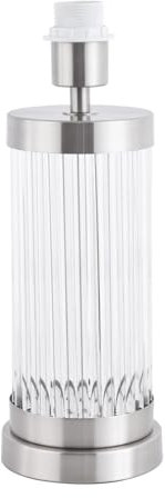 Happy Homewares Modern Chic Table Lamp Base with Clear Ribbed Glass Column and Satin Chrome Plated Trim | 36cm x 12cm | Inline Switch on Clear Cable