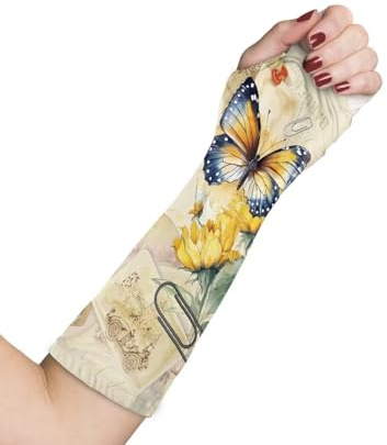 Rnyleeg Cast Covers for Shower Arm Retro Sunflower Butterfly Print Reusable Arm Plaster Cover Length 11.4 Inch x 10-13 Inch Keep The Cast Clean Arm Cast Protector