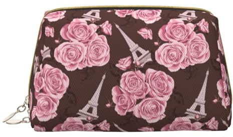 Novastar Grande trousse de maquillage de voyage – Tour de fleurs roses en cuir PVC pour femme avec fermeture éclair, trousse de maquillage portable, trousse de toilette pour femme