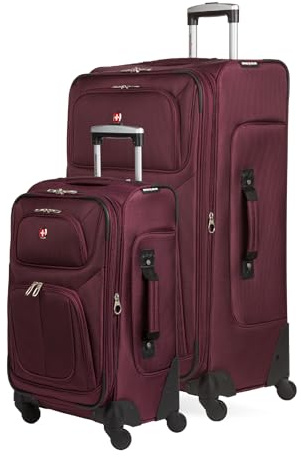 SwissGear Sion Softside Expandable Spinner Luggage Durable Lightweight Travel Suitcase, Merlot, 2-Piece Set (Carry-On/Large)