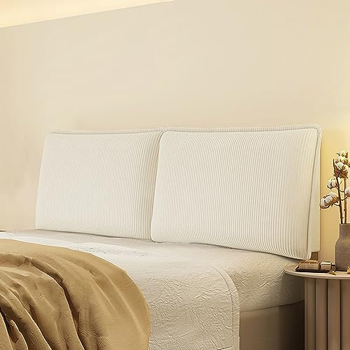 Gepolstertes Kopfteil aus Kordsamt, einfarbig, für Bett, Rückwand, Wandkissen für Queen-Size-Bett, Streifen-Design für große Kopfteilstütze, abnehmbarer Schonbezug im Lieferumfang enthalten, Beige