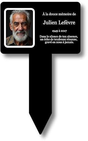 Plaque Mémoriale Personnalisée en Aluminium & Piquet Acrylique – Or/Argent/Noir + Option Photo, 7 Lignes de Texte (Photo noire)