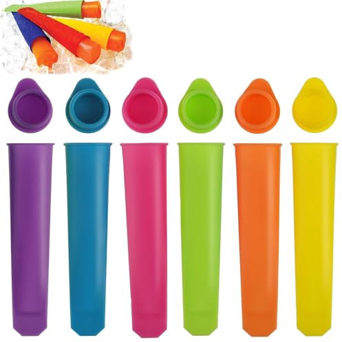 Eisformen Silikon, 6 Stück Eisformen, Eis am Stiel, Wiederverwendbare Stieleisformer,popsicle maker,Wassereis mit Deckel,Wassereis Formen,Eis am Stiel Formen (Runden)