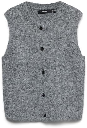 Vmnovah Sl Noos Gilet à col rond avec boutons, Gris foncé mélangé, S