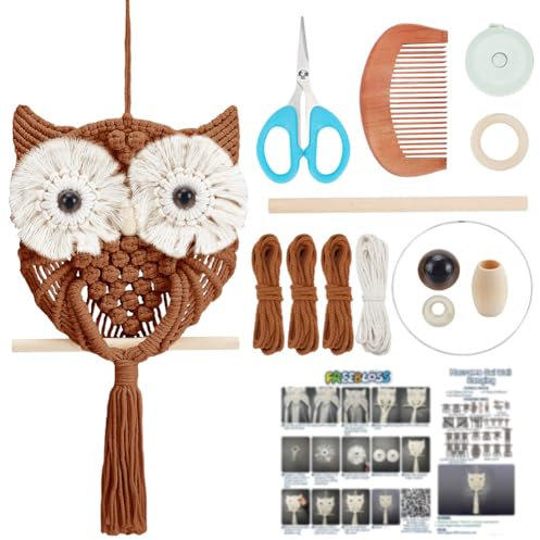 FREEBLOSS Makramee Eulen Set Für Anfänger Karamellfarben Makramee Wandbehang DIY Makramee Set Mit Videoanleitung Makramee Hängedekor Für Erwachsene Geschenk