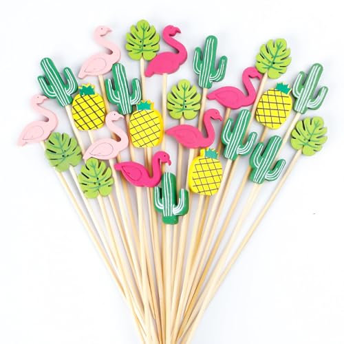LQTSLFM 100 Pezzi Stuzzicadenti Decorativi Estivi, Stecchini per Aperitivo in Legno, Stuzzicadenti per Feste Estate Decorazioni Cocktail per Frutta Torta Dessert Cibo Bevande (Colore B)