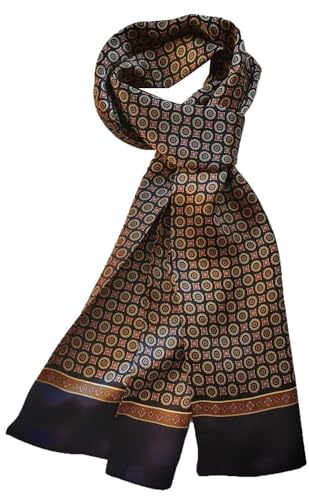 UK_Stone Herren-Schal aus 100 % reiner Seide, Vintage-Stil, klassisches Muster, doppellagig bedruckt, #2 Dunkelblau, Einheitsgröße