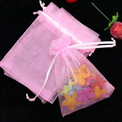 YKAFADE 100 Stück Organzabeutel Organzasäckchen Schmucksäckchen mit Kordelzug 7x9cm Hochzeits Geschenkbeutel Geschenksäckchen Schmuckbeutel für Weihnachten Festival Party -Rosa