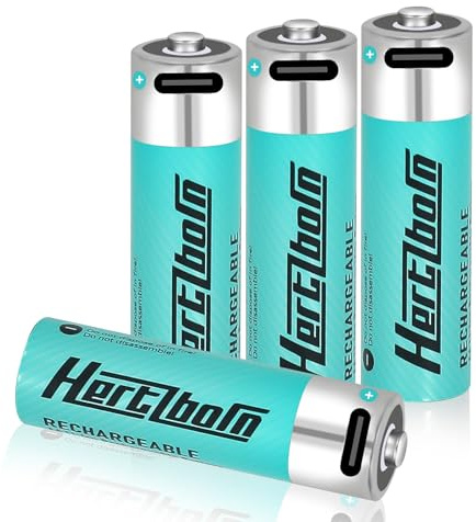 Hertzborn AA Akku Lithium wiederaufladbar 1.5V - 2775mWh Sicherheit getestet von TÜV & -20°C - 1000 Zyklen für Medizingeräte, Smarthome - 4er Pack