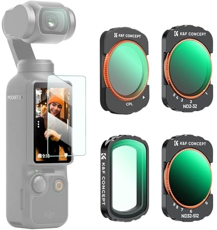 K&F CONCEPT Filtros UV+CPL+VND2-32+ND32-512 para dji OSMO Pocket 4/3 | Vidrio Óptico HD Con 28 Capas Recubrimiento, Delgado, Resistente Al Agua Y Arañazos -FD161