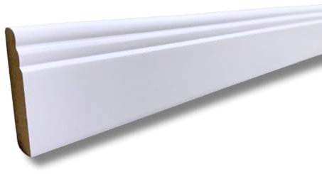 Chamfered Wooden Skirting Board, Premium MDF Skirting Board, Easy to Fit, Durable and Authentic Roomline, 1.16m Length (116 CM White) Pre-Finished