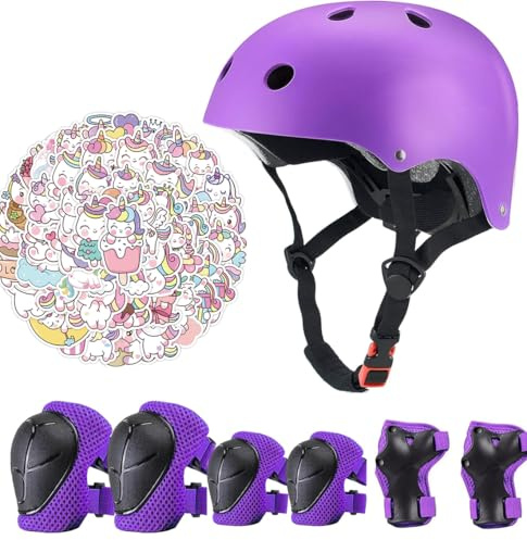 Kids Bike Helmet Set CPSC Certified Ages 2-8 boy&Girl with Stickers | 7-in-1 Set, Knee Elbow Wrist Pads, 19 Vents, 280g, Adjustable 18-22, Multi-Sport, Boys Girls, Skateboard Scooter