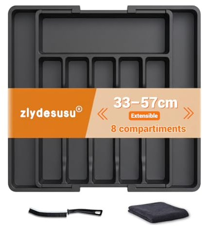 zlydesusu Besteckeinsatz für stilvolle Familienküchen, Besteckkasten für Schubladen, besteckkasten ausziehbar 33-57 cm, besteckschublade einsatz flexibel, cutlery tray