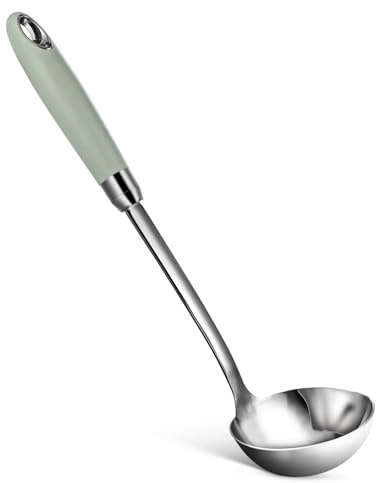 FUNNETOYU Oil Filter Spoon Stainless Steel Grease Separator Ladle Long Handle Serving Spoon for Soup Gravy Stew Cooking Oil Separation