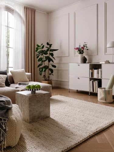 benuta Pure Wollteppich Beads - Wolle - Rechteckig & im Style: Uni, Natural Living - Pflegeleicht für Wohnzimmer Schlafzimmer, Beige, 80x150 cm