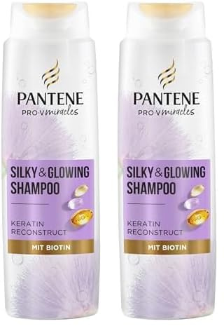 Pantene Pro-V Silky & Glowing Shampoo mit Biotin und Keratin Reconstruct 250ml. Pro-V Miracles Shampoo Hilft, Trockenes oder Gesträhntes Haar zu Reparieren. Wirkt als Feuchtigkeitsspender