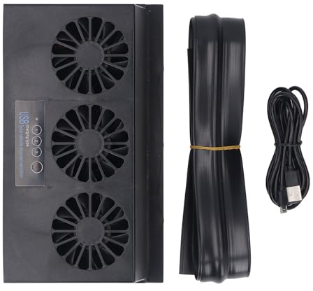 plplaaoo Car Solar Powered Exhaust Fan USB Charging Sturdy ABS Rubber Multifunctional Vehicle Cooling Fan for Automobile Window Ventilation with 3 Independent Outlets