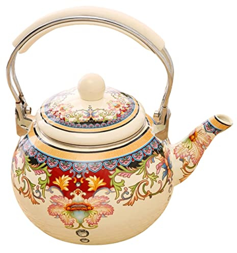 LIGIGWASH Tetera Esmaltada 2.4l Para Calentar Té y Hervir Agua Con Mango Anti-escaldaduras Tetera Vintage De Cocina Adecuado Para Preparar Té Caliente Hervidor De Agua Práctico