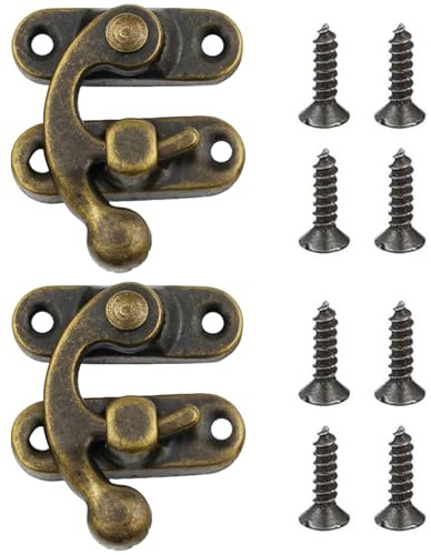 2pcs Antique Latch Hook Hasp, Vintage Swing Arm Catch Plated Bronze Hasp Hooks Lock with Mounting Screws for Cupboard DIY Suitcase Furniture Wooden Box Jewelry Case Cabinet