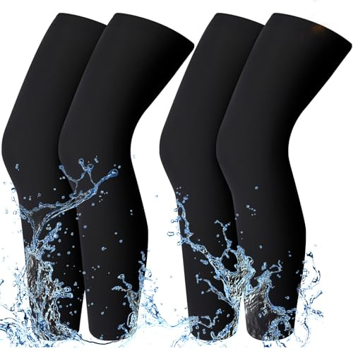 Cutecrop 2 Pairs Waterproof Fleece Thermal Winter Leg Sleeves Waterproof Cycling Compression Leg Warmers Long Knee Sleeve for Men Women Ski Walking Running Sport Basketball Football