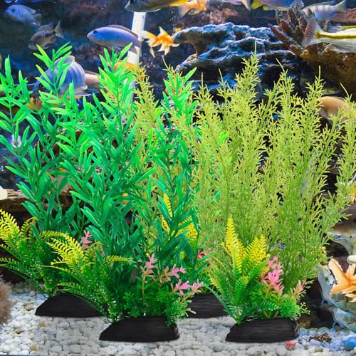 GSrenyu 4Pcs Fish Tank Plants, 11Inch Large Plants Tank Accessories, Style1 | Aquarium Decoration Green Plant, Artificial Plastic Plant for Tank Decor, Durable Plastic, Easy to Use