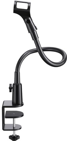 Etour Gooseneck Mic Stand with Clamp, 19-Inch Flexible Desktop Microphone Arm Holder with 3/8 & 1/4 Screw Adapters, 360° Adjustable, Ideal for Podium, Pulpit, Lecture, Conference and Live Streaming