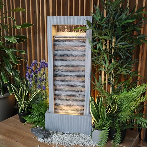 Wacredo Premium Wasserspiel Komplettset Namibia 100cm Zimmerbrunnen | Indoorbrunnen Springbrunnenfür Granitoptik Wohnraum und Garten mit 2X LED Band hochwertig handbemalt