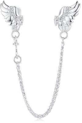 925 Sterling Silber Feder Sicherheitskette für Pandora Armband,Engel-Flügel Stopper Silikonverschluss Clip-Charm,Damenschmuck