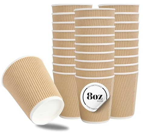 CaterCo 8oz Kraft Ripple Wall Coffee Cups - 50 Pack Triple Insulated Cups for Hot Drinks, Tea - Recyclable, Brown Paper Cups for Cafes, Takeaway, Office, Events - 8oz / 237ml - 50 Pack