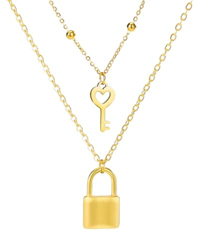 Collana con lucchetto in argento sterling 925 per donne e uomini, ciondolo con lucchetto con chiave a cuore in pietra, collana da donna, a catena, da uomo